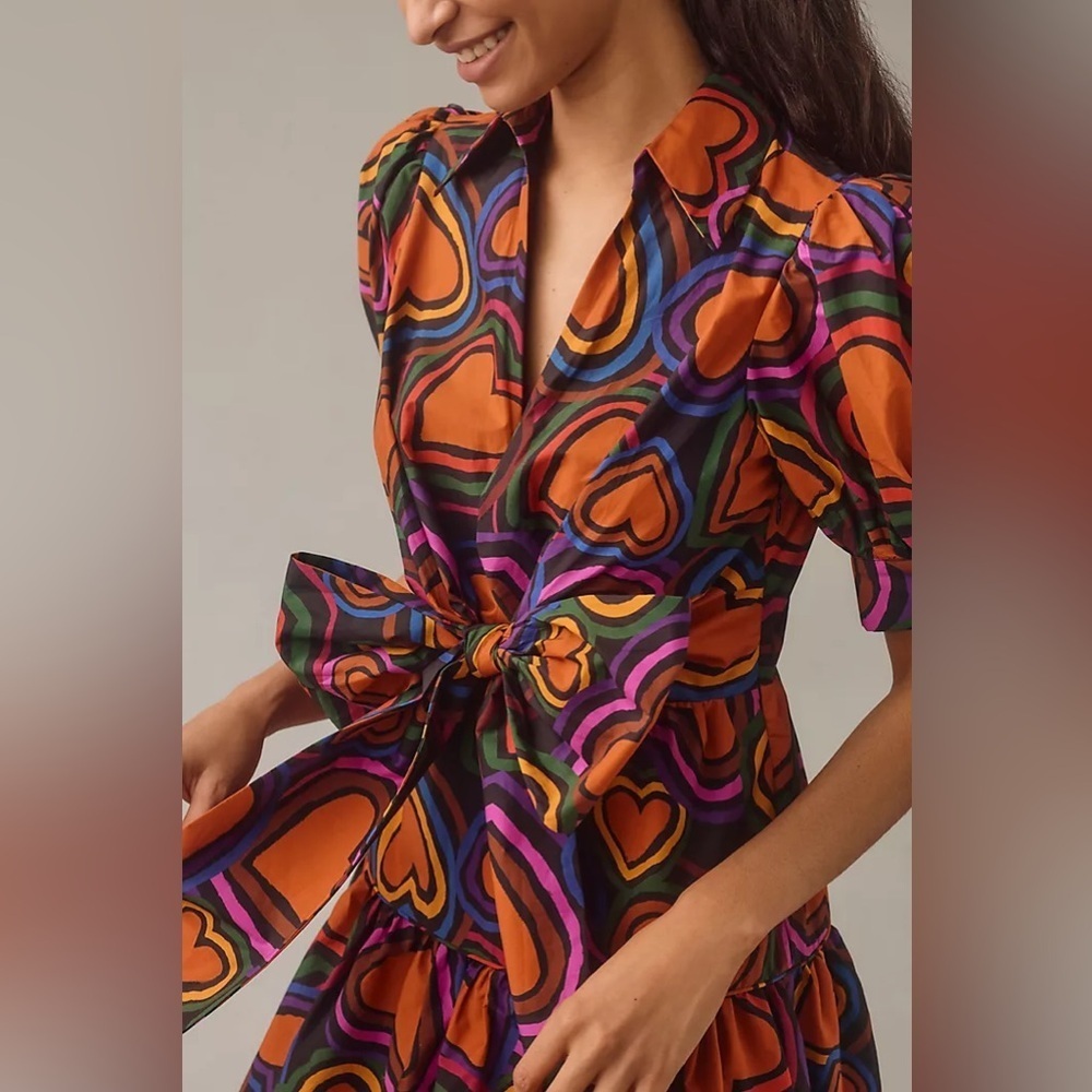 NWT Farm Rio Short-Sleeve Bow-Front Mini Dress - Picture 3 of 5